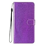 XFDSFDL® Schutzhülle für Apple iPhone 13 Mini (5,4 Zoll) PU Lederhülle Flip Cover Glitzer Druck mit Ständer Magnetverschluss Brieftasche Glänzend Handytasche Lila