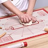 Große Antihafte Backmatte/Backunterlage Silikon Rutschfeste Teigmatte 71x51cm, Ausrollmatte Silikonmatte Backfolie Backpapier Arbeitsmatte mit Messung für Fondant Pizza Brot Matte BPA Frei