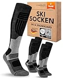 sockenkauf24 Herren Merino Skisocken 39-42 (2 Paar) Thermo Winter Kniestrümpfe mit Polsterung für Ski und Snowboard (Schwarz)