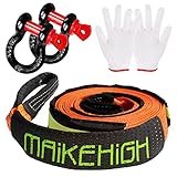 MAIKEHIGH Abschleppseil 5M x 5cm, 10 Tonnen (22,000 Lbs) Polyester Tow Rope Kit Für Off-Road Recovery Mit 2 Verstärkten Haken und 2 Handschuhen