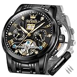 OLEVS Schwarz Automatikuhren für Herren Tourbillon Automatik Mechanik Luxus-Kleid Edelstahl Armband Leuchtend wasserdicht Herren-Armbanduhr