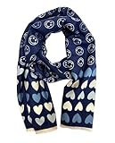 Jeamis XXL Smiley Love Herz Muster Wendeschal Strickschal Warmer Winter Schal Fashion Tuch Herbst Frühling Stola Wolle mit Fransen Smile (Dunkelblau)