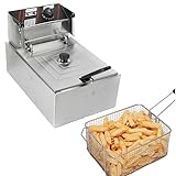 6L Öl-Catering Professional Elektrische Fritteuse Edelstahl Elektro Sicherheitsthermostat Kaltzonenfunktion Kaltzonen Rutschfeste Füße Technologie Mit Ölfilter Korb 2500W Schnelle Erhitzung