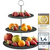 Dimono® Etagere Premium Servier-Ständer 3-Etagen; Servier-Tablett aus echten Schiefer-Naturstein für Desserts, Kuchen, Käse, Wurst; 3-stöckig (Schiefer Naturstein)