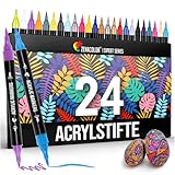 Zenacolor 24 Acrylstifte für Steine wasserfest mit Doppelspitze (feine Spitze und Pinsel) - Acrylstifte verschiedene Oberflächen - Multimarker Acryl