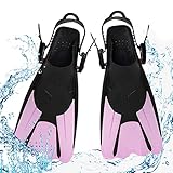 mizikuu Schnorchelflossen, Verstellbare Tauchflossen Kurze mit Tasche zum Umhängen Schwimmflossen Kinder Taucherflossen Gr.34-38 Erwachsene Leichte Reiseflossen zum Schwimmen Schnorcheln, Rosa