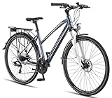 Licorne Bike Premium Touring Trekking Bike in 28 Zoll Aluminium Scheibenbremse Fahrrad für Jungen, Mädchen, Damen und Herren - 21 Gang-Schaltung - Mountainbike - Crossbike (Damen, Titanblau)