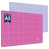 Guss & Mason Selbstheilende Schneidematte A3 in Pink, Blau, Grün. Perfekt zum Nähen, Basteln und Patchworken. 45x30 beidseitig bedruckt. cm und inch Angabe