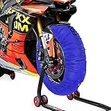 RACEFOXX PRO DIGITAL Reifenwärmer Tyre Warmers bis max. 99° C SUPERBIKE, 120/17 vorne und 180 bis 200/17 hinten für Motorradreifen Rennsport Heizdecken blau