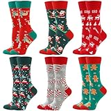 BISOUSOX Weihnachtssocken Damen Lustige Socken Damen Christmas Socks 6 Paare Christmas Design Festive Baumwolle Buntes Socken Weihnachtsgeschenke für Frauen Herren 36-40