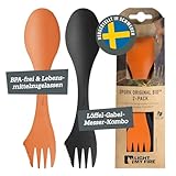 Light My Fire Spork Original Göffel 2-Pack - 3-in-1 Campingbesteck - Löffel, Gabel, Messer - Reisebesteck - BPA-Frei & Bio-Basierter Kunststoff - Ergonomisches Camping Besteck to go - Made in Sweden