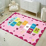 FODELIUY HüPfspiel Teppich Kinderzimmer, Hopscotch Rug, HüPfkäStchen Matte, Spielteppich MäDchen Jungen, HüPfmatte Kinder(80×120cm)