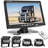 Hikity Rückfahrkamera 2 Kameras Set, 7 Zoll LCD Monitor, Wasserdichtes Nachtsicht Rückfahrkamera Set mit 15M/10M Kabel für Auto LKW Wohnmobil Lieferwagen Anhänger 12V-24V