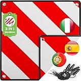 Warmfay Warntafel für Italien Spanien und Portugal Fahrradträger, 3 In 1 Alu Rot Weiß Reflektierend Warnschild 50x50CM mit 4X Spannseile, Zertifizierte für Fahrradträger Heckträger Auto Wohnmobil
