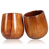 Ganzoo 2er SET Holzbecher/Deko-Becher (Dekorationsbecher), Trinkbecher aus umweltfreundlichem Holz mit 150ml Fassungsvermögen, Holztassen in schlichtem Design, Farbe: dunkelbraun - Marke