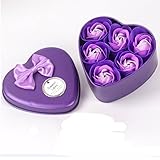 6pcs Rose Soap Blumen in Geschenk-Box,Herzförmige Eisenkiste Rose Blütenblatt Bad Körper Seife,Hochzeit Party Geschenk duftende Dekor für Valentinstag Muttertag Jahrestag(Einheitsgröße,Lila) (Purple)