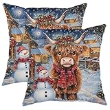 Festlicher Kissenbezug mit Hochlandkuh, braunes Fellkissen, Winterurlaubsdekoration für Zuhause, Sofa, Schlafzimmer, Wohnzimmer, 50,8 x 50,8 cm