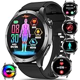 Smartwatch Herren Damen ΒΙυτｚυcker/EKG+HRV/Harnsäure/BMI Gesundheitsuhr 1.43”AMOLED Smartwatch Always-On Display mit Telefonfunktion,SOS-Notruf,24H Herzfrequenz,Schlafmonitor,Wetter für Android iOS