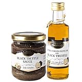 Trüffelöl Sommertrüffel Schwarztrüffel olive oil Extra Virgin Echte Trüffelstücke 100ml und Schwarze Trüffel Saucen Black truffle Trüffelcreme Sommertrüffel Delikatesse, Pasta, Risotto 170g