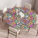 Highdi 3D Elastische Tischdecke Rund Abwaschbar, Spanntischdecke Rund Gartentischdecke Outdoor Round Tischdecke mit Gummizug für Esszimmer, Küche und Picknick (Kaleidoskop A,60cm)