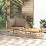 2-TLG. Garten-Lounge-Set mit Taupe Kissen Bambusoutdoor Furniture Outdoor Patio Furniture Outdoor Clearance Furniture modern Outdoor Furniture Outdoor Deck Furniture Outdoors