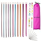 Häkelnadel-Set, 11 Größen aus Aluminium, tunesisch-afghanisches Stricknadel-Set mit Aufbewahrungstasche, inklusive Stichmarker, große Öse, stumpfe Augennadeln, Maßband, für Anfänger, Heimgebrauch