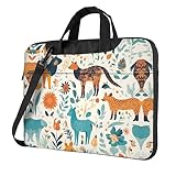 ELFcat Netter grüner Palmblätter Laptop Tasche 15,6 Zoll, Business Aktentasche Geschenke Für Männer Frauen, Messenger Umhängetasche Mit Gurt, Niedliches florales Tiermuster, 15.6 inch