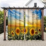 Hiseng 2 Stück Outdoor Vorhänge mit Ösen lichtundurchlässig Wasserdicht Verdunkelungsvorhang, Sonnenblume Drucken Sonnenschutz Outdoorvorhänge Blickdicht Vorhang (137x304cm,Sonnenaufgang)