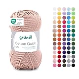 Gründl Wolle Cotton Quick uni - dünne Wolle zum Häkeln - Strickgarn - Häkelgarn - Glänzend und hautfreundlich - 100 % Baumwolle - 1 Knäuel 50 g / 125 m - Nadelstärke 3 - 4 - Beige