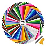 Withosent Plotterfolie Vinyl 70 Stück, Vinylfolie Plotter Selbstklebend 30x25 cm, 65 Vynilplotterfolie Glitzer + 5 Transferfolie, Vinylfolie für Glas Tassen Fenster DIY Dekoration