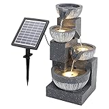 BTGGG Solarbrunnen für Draussen, 4-Stufiger Springbrunnen Solar mit LED Beleuchtung, Solar Springbrunnen für Außen, Gartenbrunnen Zimmerbrunnen Wasserspiel Solar für Garten, Terrasse, Balkon Deko