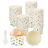 Guaksxi 50 Stück Einweg Kuchenbecher 200ML Papier Eisbecher Becher mit Löffel Einweg Dessertschale Eisbecher Dessertbecher Eisschalen für Kinder, für EIS, Dessert, Fingerfood (Weiß-L 200ML)