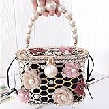 Hochzeits-Clutch-Geldbörse, Elegante Blumen-Perlen-Handtasche für Damen, Abendtasche, Strass, Metall, hohl, Party-Eimertasche (B, Gr