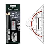 FABER-CASTELL 205067 - Bleistift Exam Set mit Geodreieck 14 cm, Bleistifte HB, Radiergummi und Spitzer