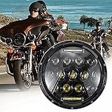 JMTBNO 7 Zoll Motorrad LED Scheinwerfer E Geprüft DRL Runder Fahrlicht 12V Kompatibel mit Harley Road King Street Glide Electra Glide Ultra Limited Softail Trike/Road Star V-Star