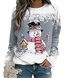 Yesgirl Tomwell Weihnachtspullover Damen Lustig Druck Christmas Sweatshirt Weihnachts Rundhals Pullover Schneemann Langarmshirt Xmas Pulli Oberteil Teenager Mädchen A Grau S, XR221007LYL-DE02-A-Gry-S
