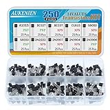 AUKENIEN BJT Transistor Transistoren Assortment Kit 10 Values 250pcs NPN PNP Power General Transistors 2N2222 2N2907 2N3904 2N3906 A1015 BC327 BC337 C1815 S8050 S8550 TO-92