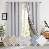 Deconovo 100% Verdunklungsvorhänge mit Ösen 2er Set H245 x B140 cm Leinenoptik Gardinen Wohnzimmer Blickdichte Vorhänge Grau