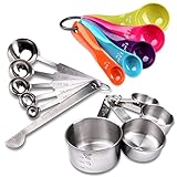 Schramm® 2er Set Messlöffel und Messbecher 10-tlg. und 5-tlg. Messlöffel-Set aus rostfreiem Edelstahl mit Messlineal und Kunststoff stapelbar Dosierlöffel Kochen Backen Dosieren Dosierhilfe