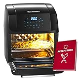 Heißluftfritteuse XXL | 12 Liter | Heissluftfritteuse | 4 in 1 Mini Backofen | Fritteuse | Dörrautomat | Grill | Grillen Backen Dörren Frittieren | Friteuse ohne Öl | Air Fryer | Rezepheft