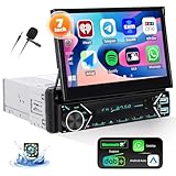DAB Plus 1 Din Autoradio mit Carplay Android Auto Mirror Link, 7 Zoll Automatisch Einziehbarem Bildschirm mit Bluetooth Freisprecheinrichtung, Touch Bildschirm MP5 Player mit EQ SWC + Rückfahrkamera