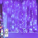 SINAMER Vorhang-Licht für Schlafzimmer, 200 LEDs, 2 x 2 m, violett, Fenster-Wandbehang, Feenvorhang-Lichterkette, 8 Modi, Fernbedienung, Lichterkette für den Innenbereich, für Hochzeit, Party, Haus,