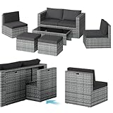 STEELSØN Noctura Rattan Gartenmöbel Set 6-TLG. – Gartenlounge mit Sofa, Sessel, Tisch & Hocker – Sitzgruppe Outdoor grau/anthrazit Garten/Balkon/Terasse – Sitzgarnitur Set Metallgestell wetterfest