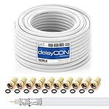 deleyCON HQ 20m SAT Koaxial Kabel 130dB - 4-fach geschirmt für DVB-S - S2 DVB-T und DVB-C - Stahl/Kupfer Innenleiter - 4K 1080p FULL HD HDTV - inkl. 10x vergoldete F-Stecker