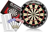 NINR® Dartscheibe -Profi-Set- WICHTIG: Bestes Sisal aus Kenia + 15% größere Felder I 6 Dartpfeile im Set inklusive I Steeldartscheibe Series Pro mit Checkout-Karte I Langlebige Turnierdartscheibe