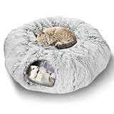 Mfsdai Plüsch Katzentunnel mit Katzenbett für Indoor Katzen, Multifunktionales Katzenspielzeug Katzentunnelbett mit Hängenden Ball und Guckloch für Kleine Mittlere und Große Katzen