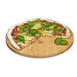 Relaxdays Pizzateller Bambus 33 cm Durchmesser, Schneidbrett aus Holz, schnittfestes Pizzabrett mit 6-facher Einteilung für gleichmäßig große Stücke, Holzteller für Pizza, natur, 33 x 33 x 1.5 cm