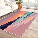 TODOAA Vintage Teppich Natur Strand Sonnenuntergang Wohnzimmer Schlafzimmer Waschbarer Teppiche,Boho-Style, Esszimmer Kurzflor Outdoor Flauschiger rutschfest Teppiche(rosa)-60x90cm