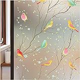 Lifetree Fensterfolie Blickdicht Sichtschuzfolie Selbsthaftende: Glasmalerei Sonnenschutz Fenster Bunt Dekorfolie Privatsphäre Statisch Milchglasfolie Haftend Vogel Fensteraufkleber 44.5 x 200cm