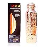 PRURA Wasserflasche aus reinem bedrucktem Kupfer, auslaufsicher, ayurvedisches Trinkgeschirr, Kupfergefäß für Sport, Fitnessstudio, Outdoor, Yoga, gesundheitliche Vorteile (850 ml)